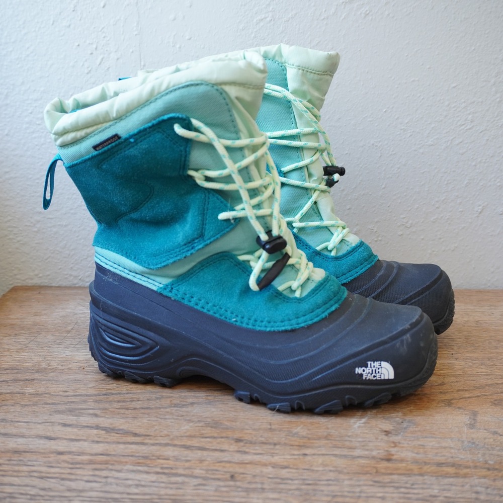 The North Face Big Kids Size 4 Teal Leather Waterproof Alpenglow IV Snow Boots
